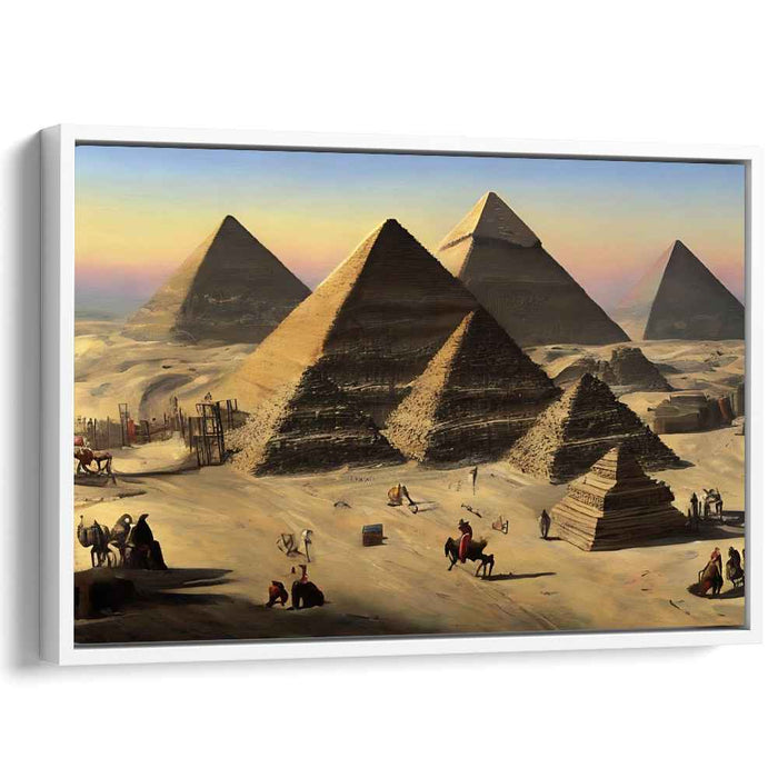 Sands of Ancient Glory: The Pyramids of Giza in Golden Hues Canvas Art Print