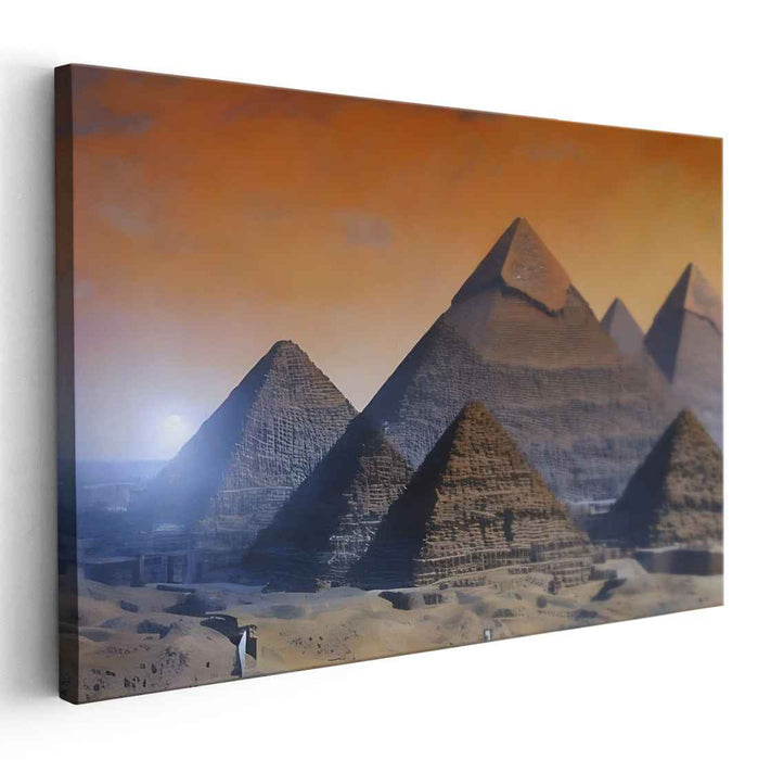 Mystic Dusk: Romantic Vision of the Pyramids at Giza Canvas Art