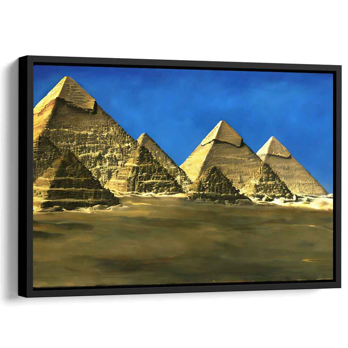 Dreamscape Dunes Glow: Surrealistic Pyramids in Golden Twilight Canvas Art