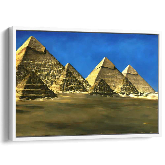 Dreamscape Dunes Glow: Surrealistic Pyramids in Golden Twilight Canvas Art