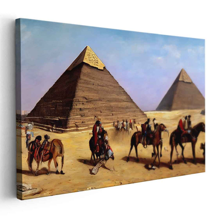 Sandswept Pharaoh's Whisper: A Timeless Journey - Realist Orientalist Canvas Art of Egyptian Pyramids