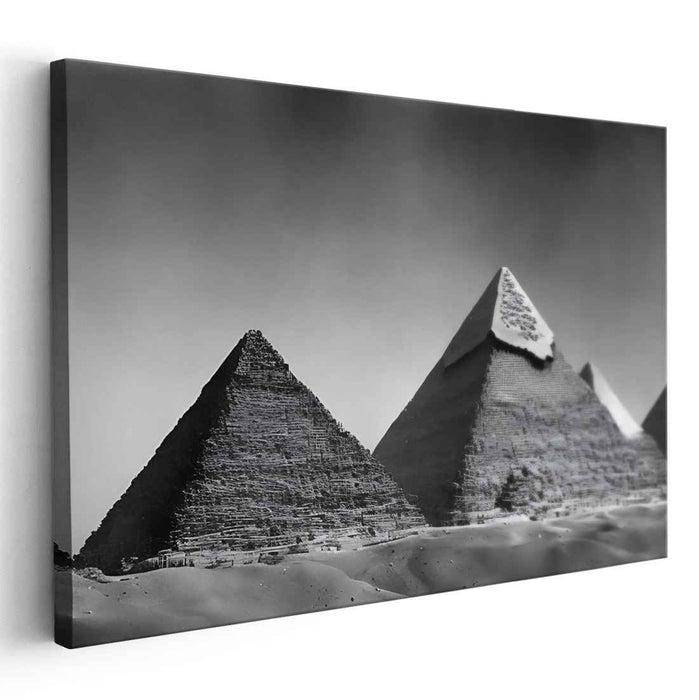 Pyramid Puzzles: Monochromatic Pyramids of Giza Canvas Art Print