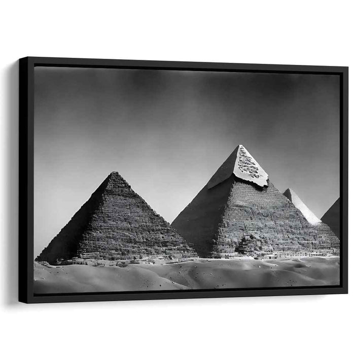 Pyramid Puzzles: Monochromatic Pyramids of Giza Canvas Art Print