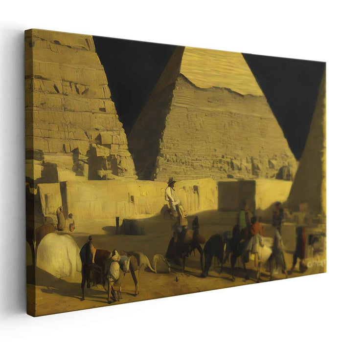 Eternal Mysteries: A Nighttime Gathering at the Pyramids Canvas Art