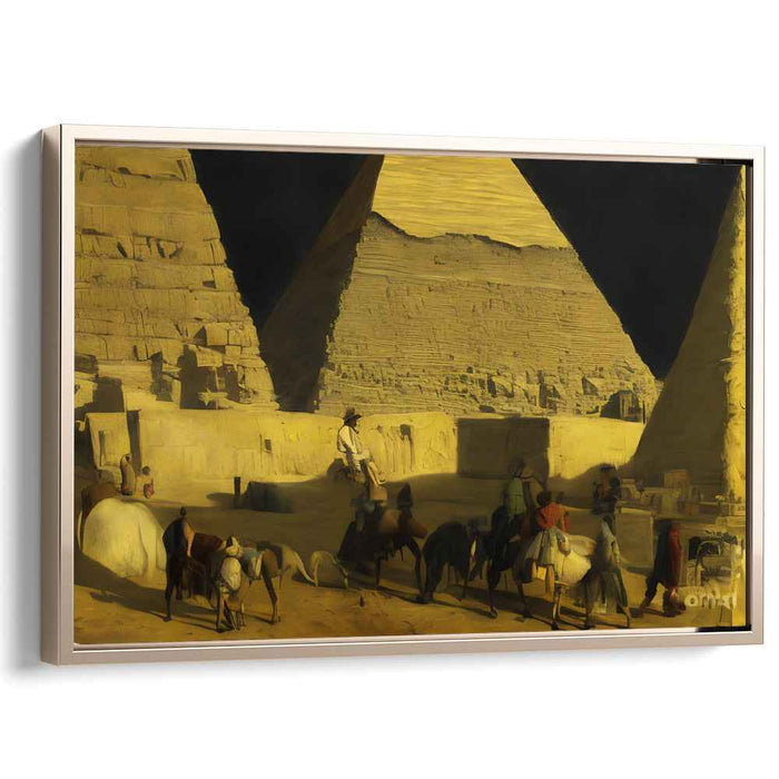 Eternal Mysteries: A Nighttime Gathering at the Pyramids Canvas Art