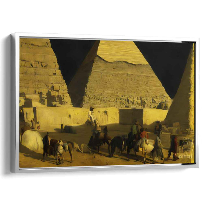 Eternal Mysteries: A Nighttime Gathering at the Pyramids Canvas Art
