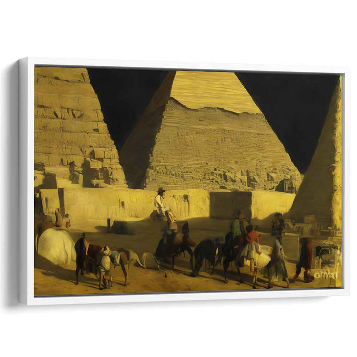 Eternal Mysteries: A Nighttime Gathering at the Pyramids Canvas Art