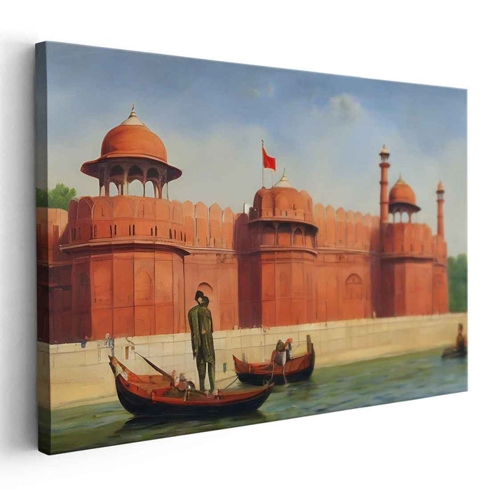 Majestic Waters: Red Fort Reflections Canvas Art Print