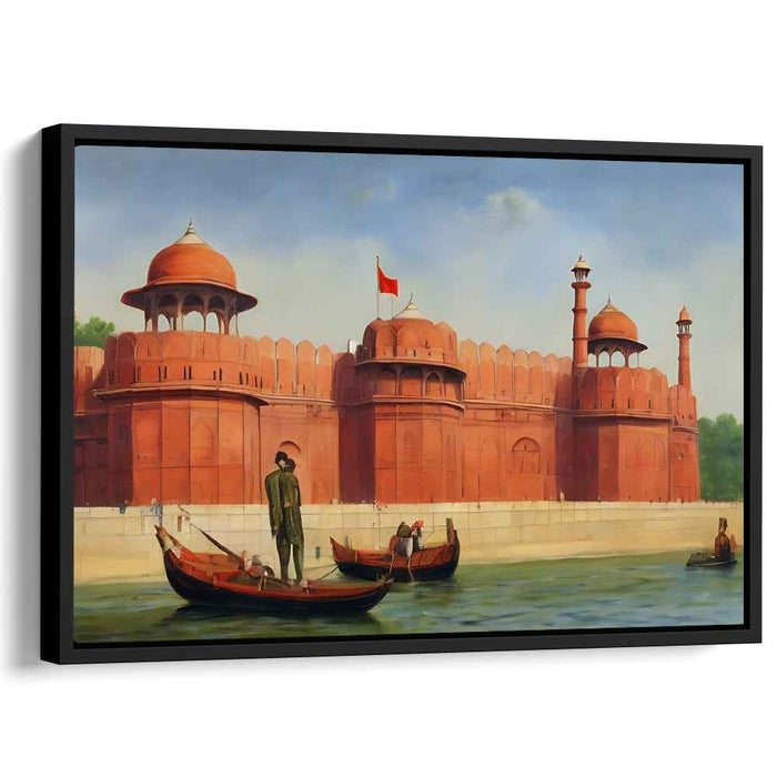 Majestic Waters: Red Fort Reflections Canvas Art Print