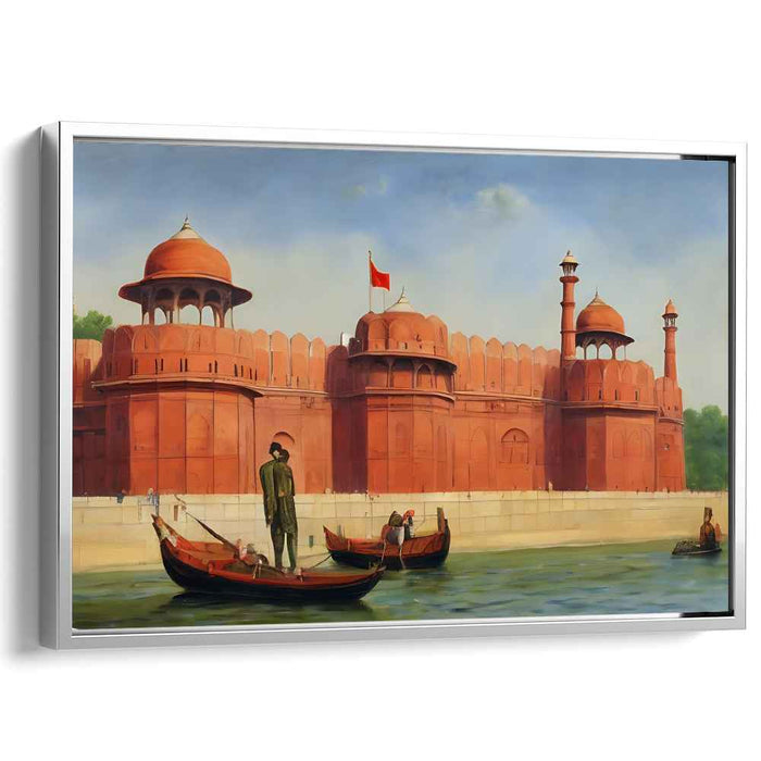 Majestic Waters: Red Fort Reflections Canvas Art Print