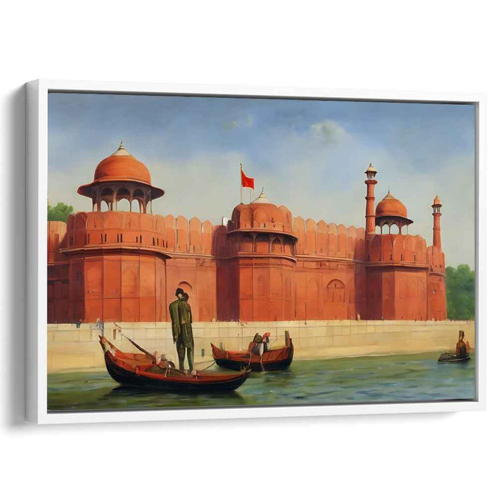 Majestic Waters: Red Fort Reflections Canvas Art Print