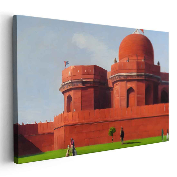 Scarlet Citadel Reverie: Architectural Grandeur in Red Sandstone Canvas Art Print