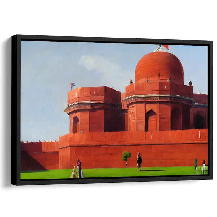 Scarlet Citadel Reverie: Architectural Grandeur in Red Sandstone Canvas Art Print