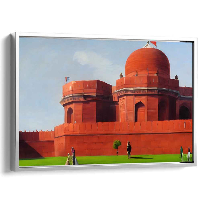 Scarlet Citadel Reverie: Architectural Grandeur in Red Sandstone Canvas Art Print