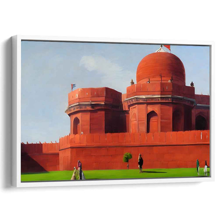 Scarlet Citadel Reverie: Architectural Grandeur in Red Sandstone Canvas Art Print