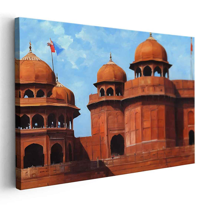 Majestic Terracotta: Realistic Indian Palace Architecture Canvas Art