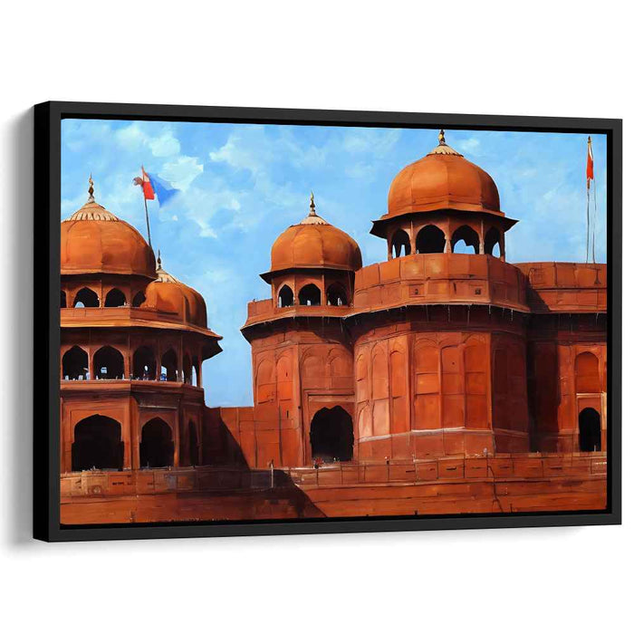 Majestic Terracotta: Realistic Indian Palace Architecture Canvas Art