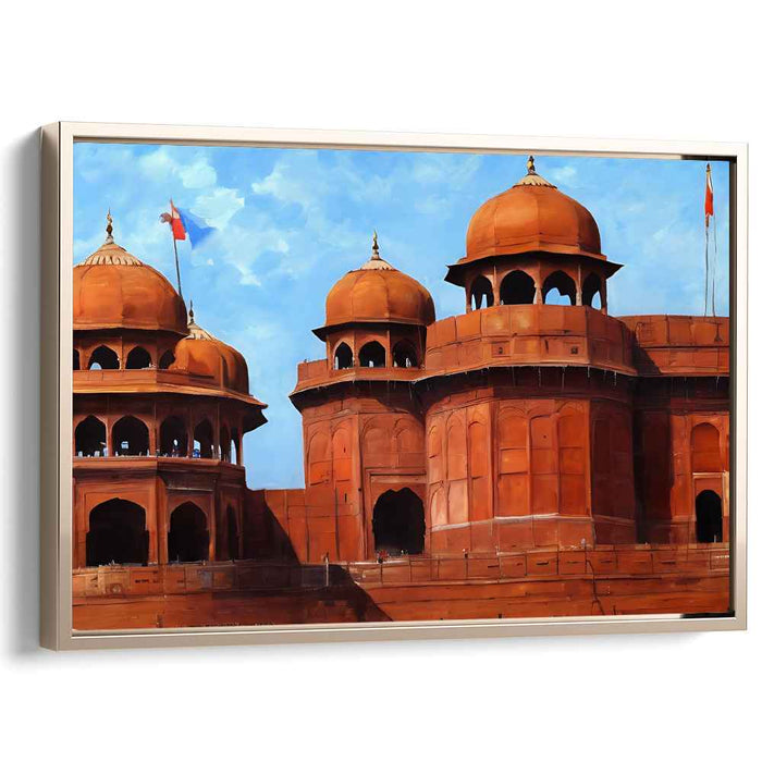Majestic Terracotta: Realistic Indian Palace Architecture Canvas Art