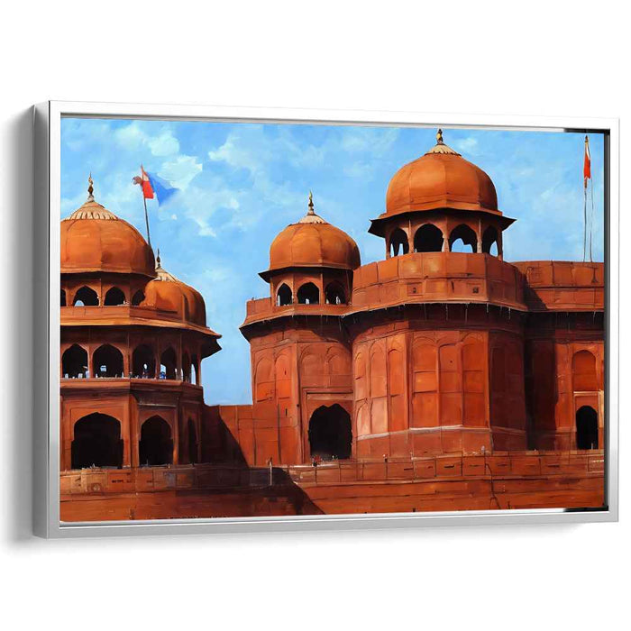Majestic Terracotta: Realistic Indian Palace Architecture Canvas Art