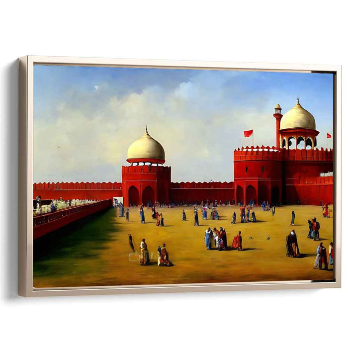 Crimson Citadel Illusion: Realistic Red Fort Canvas Art Print