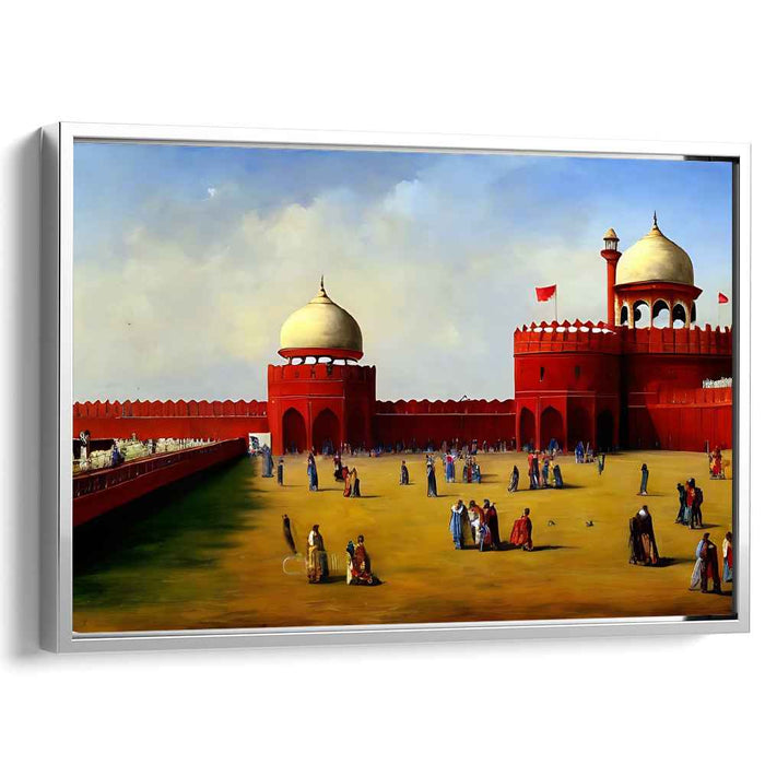 Crimson Citadel Illusion: Realistic Red Fort Canvas Art Print