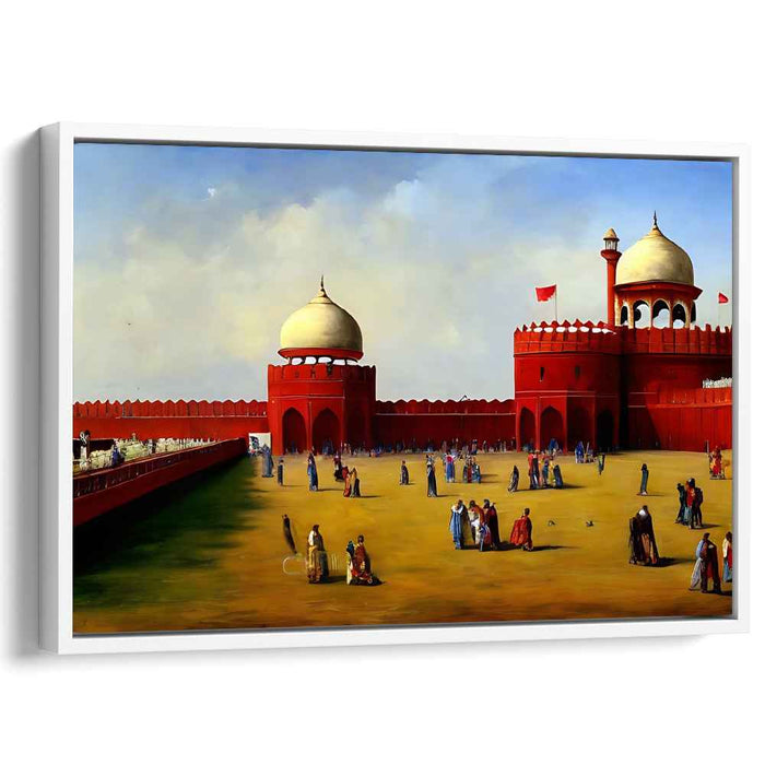 Crimson Citadel Illusion: Realistic Red Fort Canvas Art Print