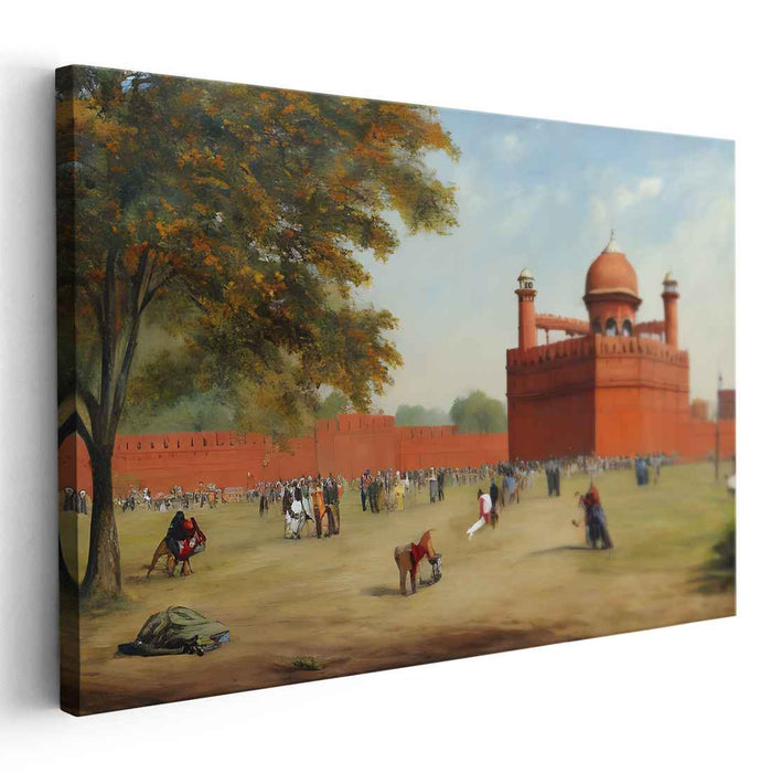 Whispers Among Scarlet Stones: Lively Courtyard of the Red Fort Canvas Art Print