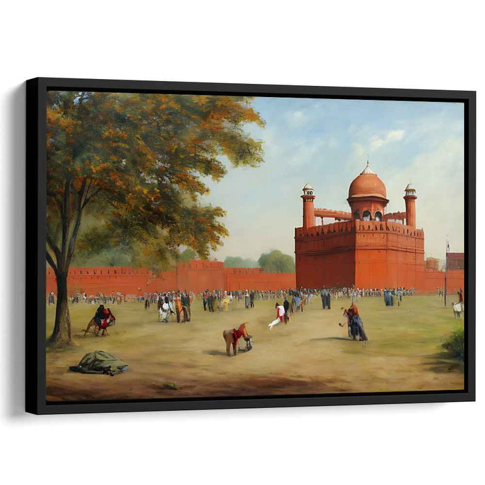 Whispers Among Scarlet Stones: Lively Courtyard of the Red Fort Canvas Art Print