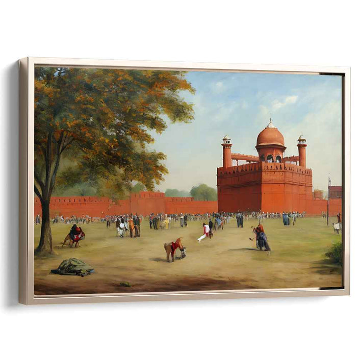 Whispers Among Scarlet Stones: Lively Courtyard of the Red Fort Canvas Art Print