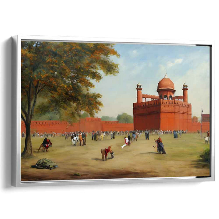 Whispers Among Scarlet Stones: Lively Courtyard of the Red Fort Canvas Art Print