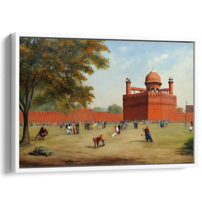 Whispers Among Scarlet Stones: Lively Courtyard of the Red Fort Canvas Art Print