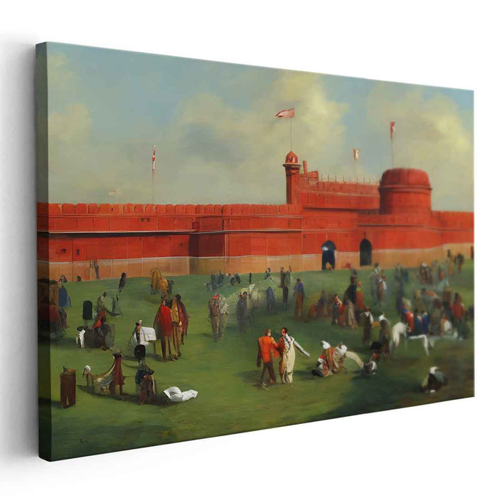Crimson Citadel Chronicles: Mughal Era Red Fort Scene Canvas Art Print