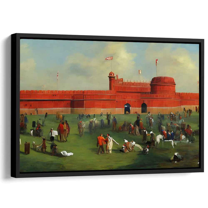 Crimson Citadel Chronicles: Mughal Era Red Fort Scene Canvas Art Print