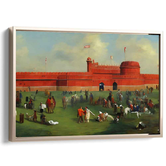 Crimson Citadel Chronicles: Mughal Era Red Fort Scene Canvas Art Print