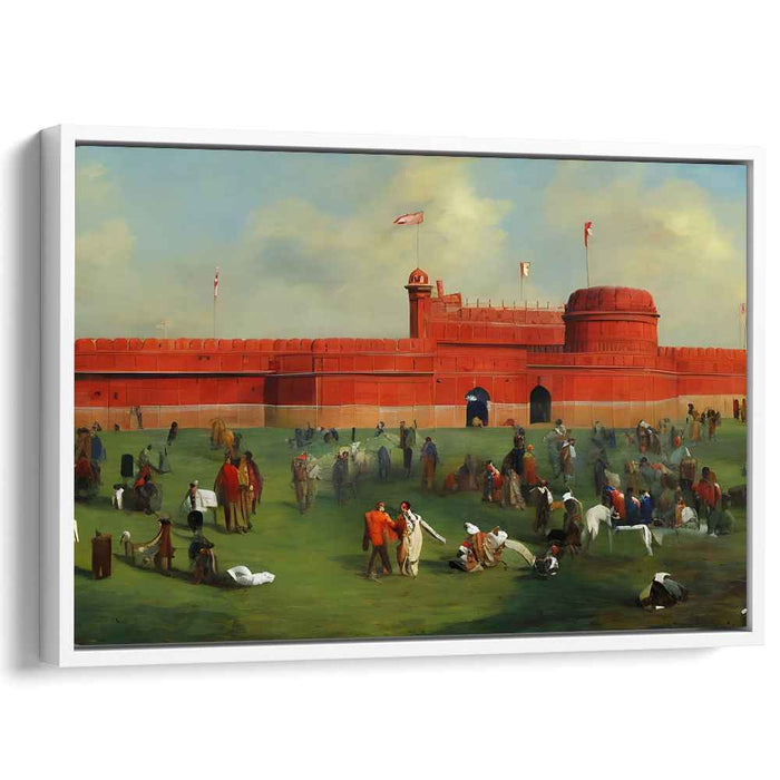 Crimson Citadel Chronicles: Mughal Era Red Fort Scene Canvas Art Print