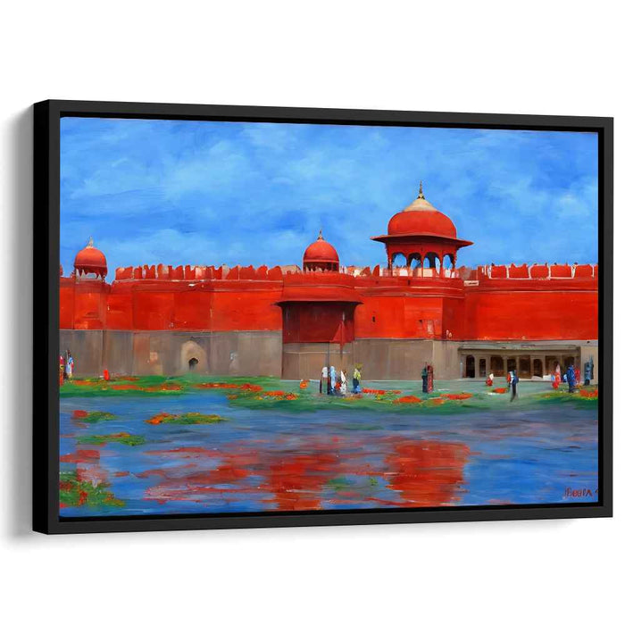 Crimson Citadel: Vibrant Red Fort Under Azure Skies Canvas Art