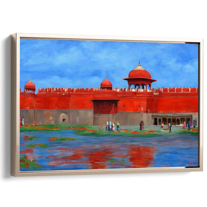 Crimson Citadel: Vibrant Red Fort Under Azure Skies Canvas Art