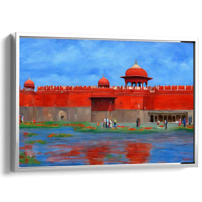 Crimson Citadel: Vibrant Red Fort Under Azure Skies Canvas Art