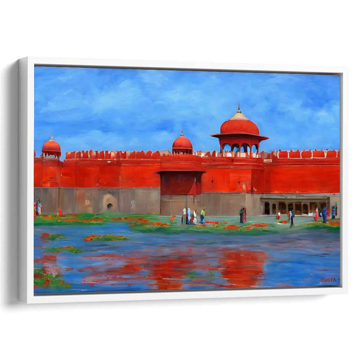 Crimson Citadel: Vibrant Red Fort Under Azure Skies Canvas Art