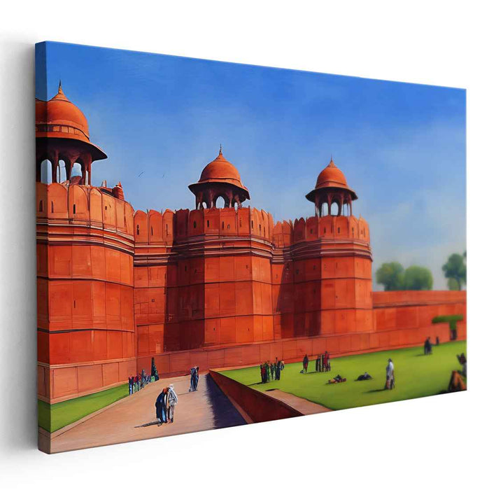 Crimson Citadel Impressions: Realistic Red Fort Canvas Art Print