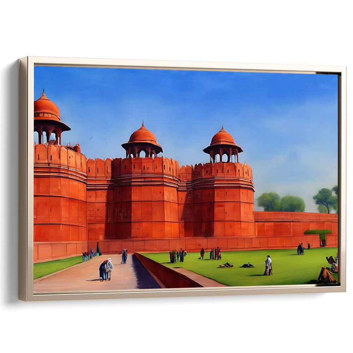 Crimson Citadel Impressions: Realistic Red Fort Canvas Art Print