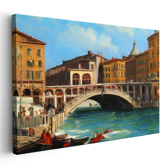 Tranquil Waterway Crossing: Serene Rialto Bridge Scene Canvas Art