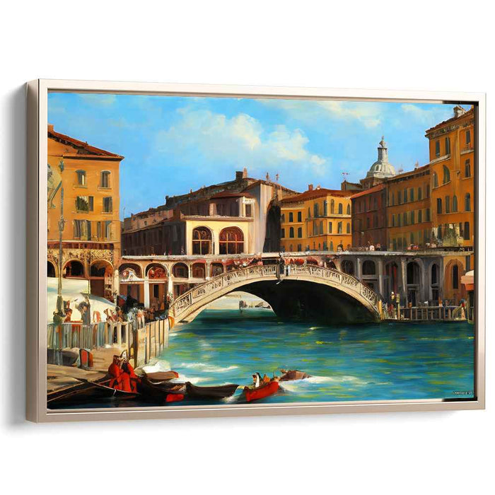 Tranquil Waterway Crossing: Serene Rialto Bridge Scene Canvas Art