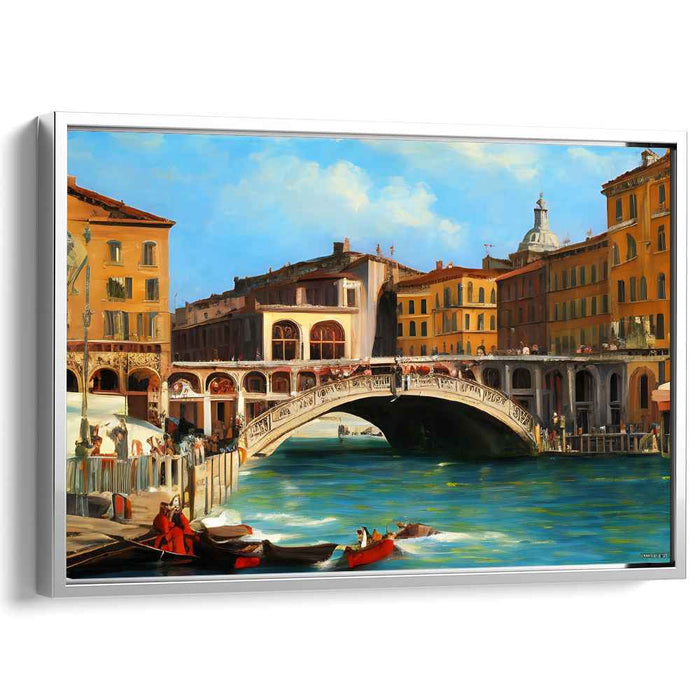 Tranquil Waterway Crossing: Serene Rialto Bridge Scene Canvas Art