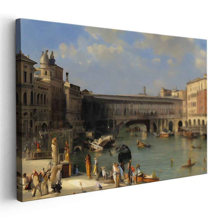 Venetian Grandeur: Historical Rialto Bridge and Canal Scene Canvas Art