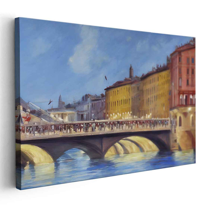 Sunset Whispers Across Bridge: Ponte Vecchio at Twilight Canvas Art