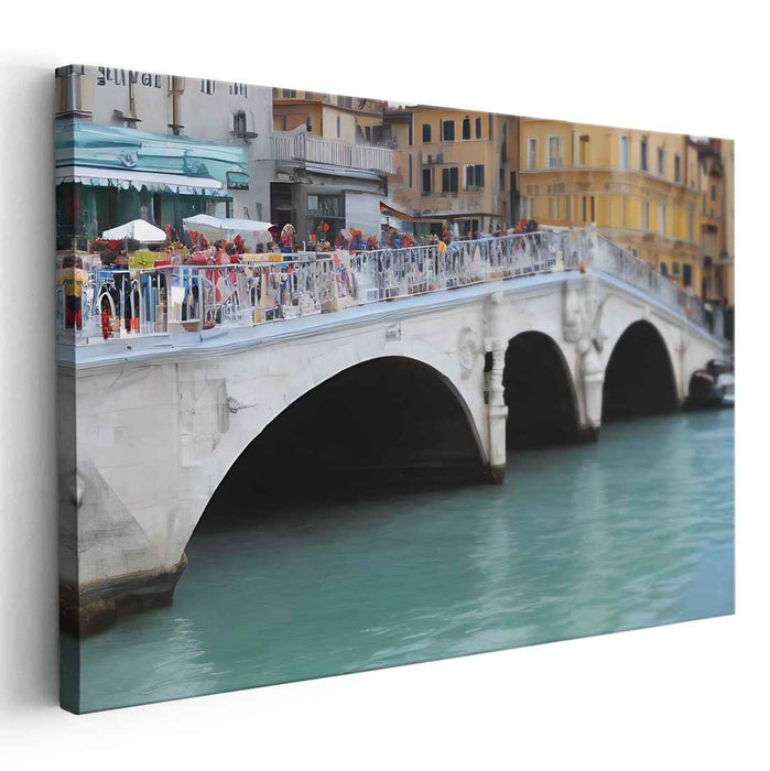 Aquamarine Passage: Scenic Bridge and Turquoise Canal Canvas Art