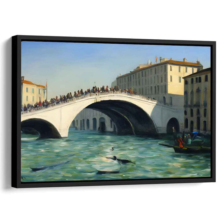 Canal Commotion: Serene Canal and Bustling Bridge Canvas Art Print