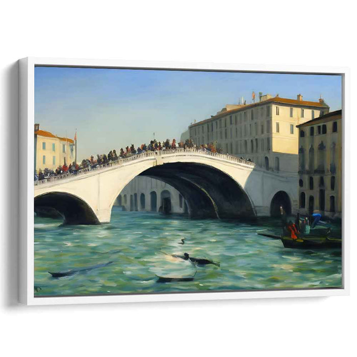 Canal Commotion: Serene Canal and Bustling Bridge Canvas Art Print