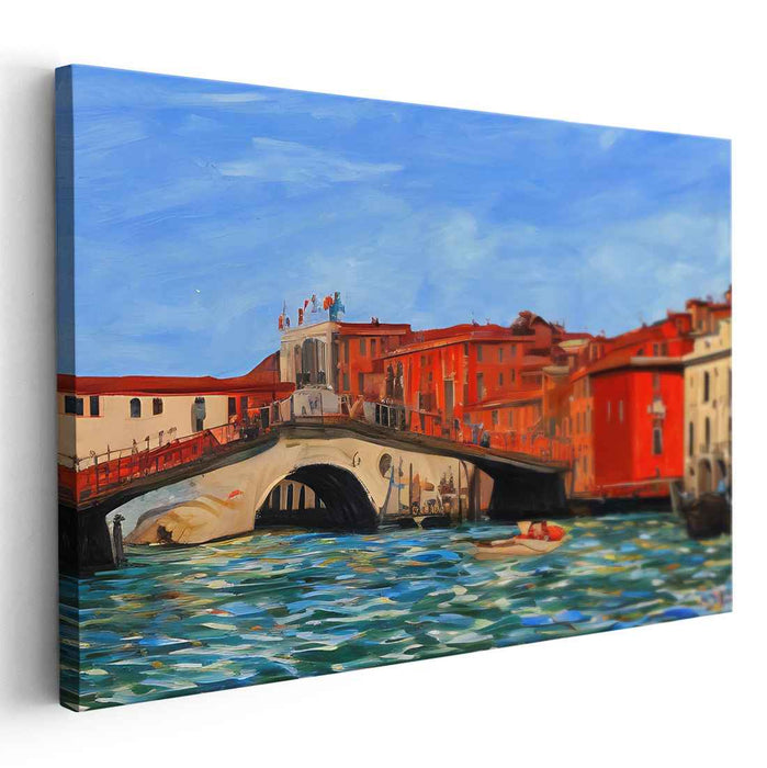 Sunlit European Bridge: Vibrant Cityscape Canvas Art